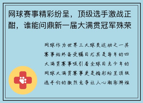网球赛事精彩纷呈，顶级选手激战正酣，谁能问鼎新一届大满贯冠军殊荣